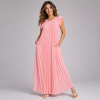 Pleated Polka Dot Print Maxi Dress