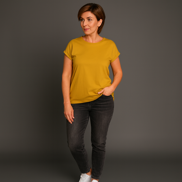 Premium Box Cut T-shirt with Roll Cap Sleeves