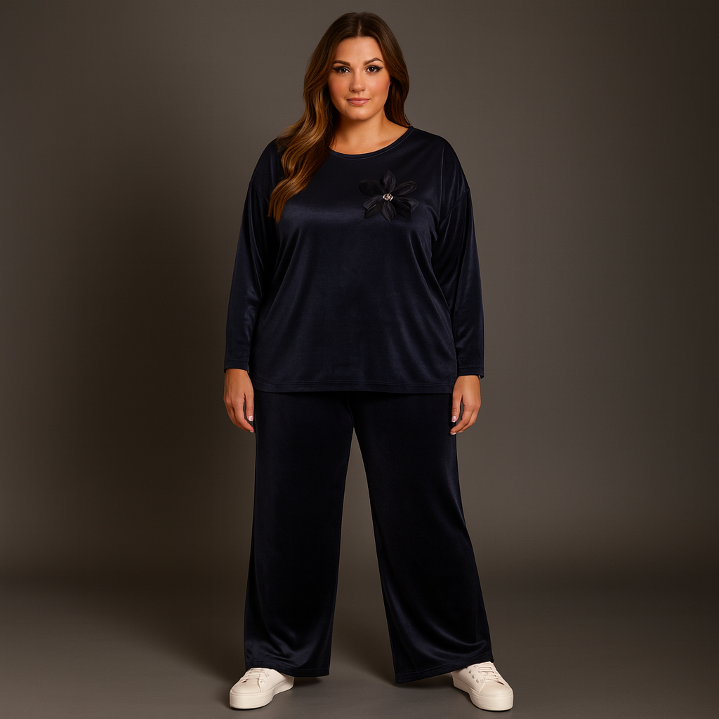 Velvet Tracksuit with diamante applique flower
