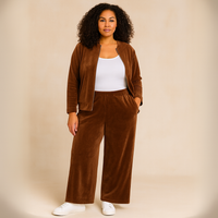 Velour Cord Zip Up Tracksuit Set