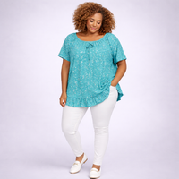 Floral Elastic Neck Short Sleeve Top