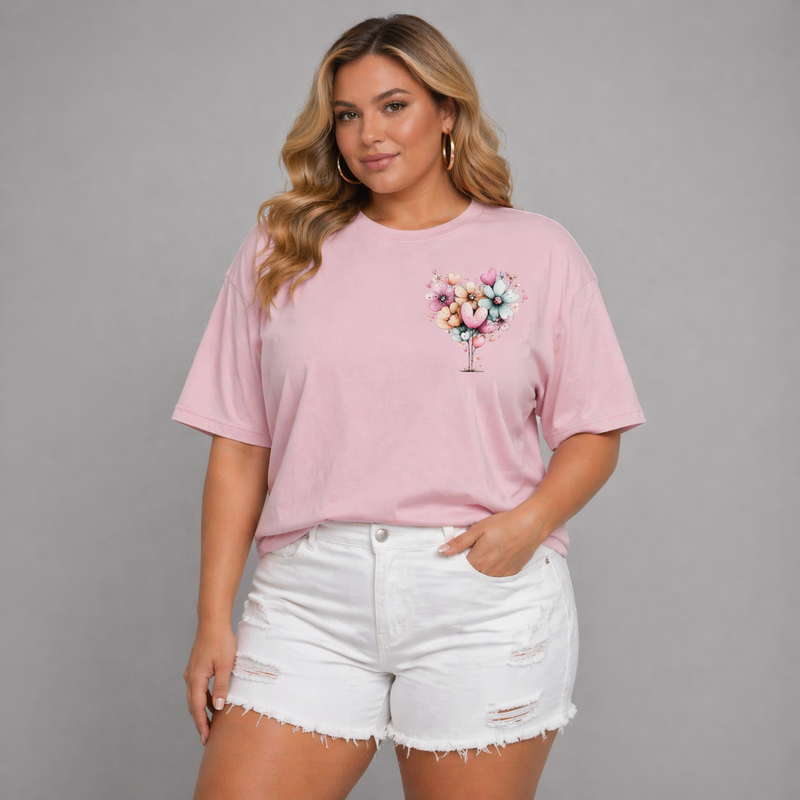 Long Oversized T-shirt with Pastel Flowers