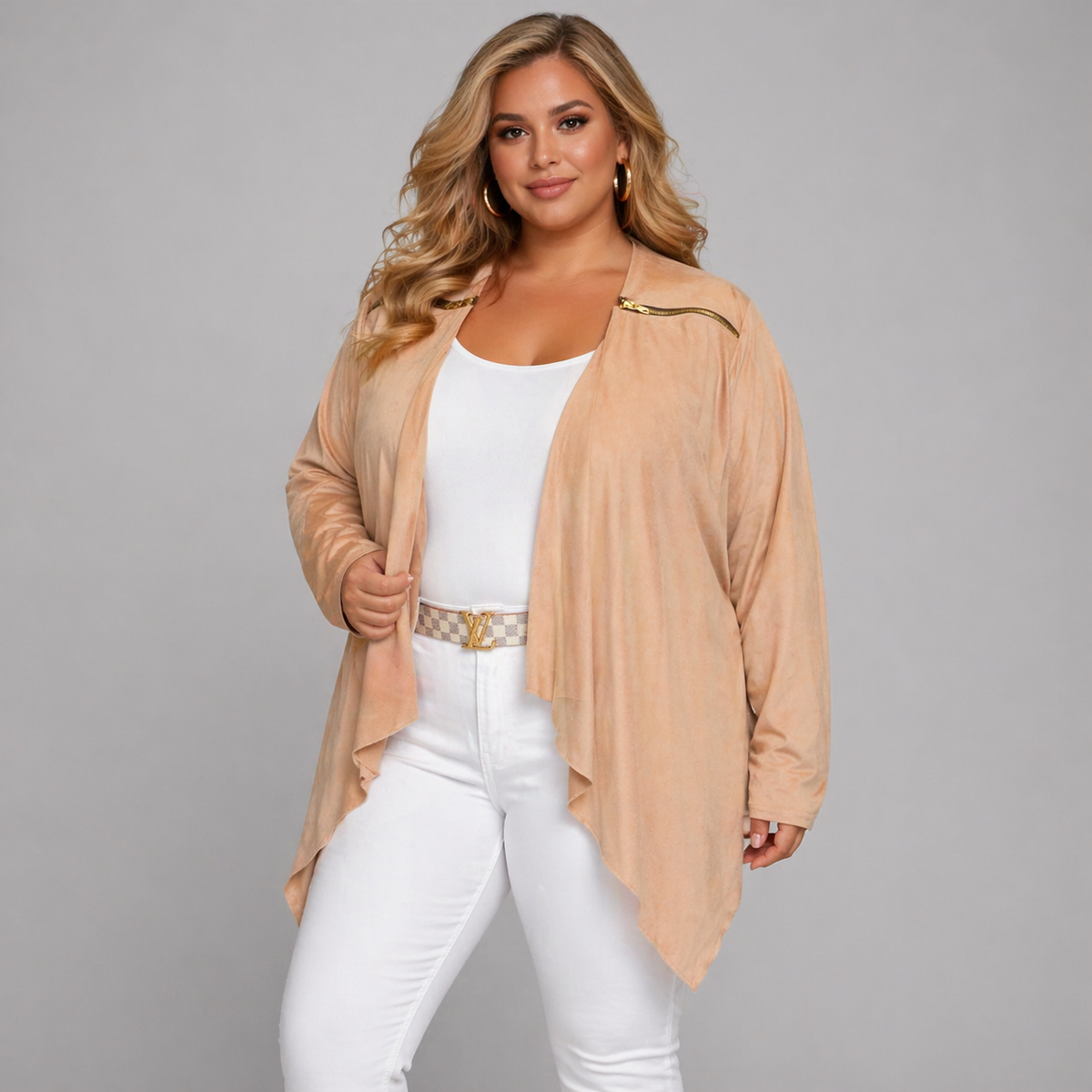 Suedette Waterfall Jacket with Feature Zip Shoulders