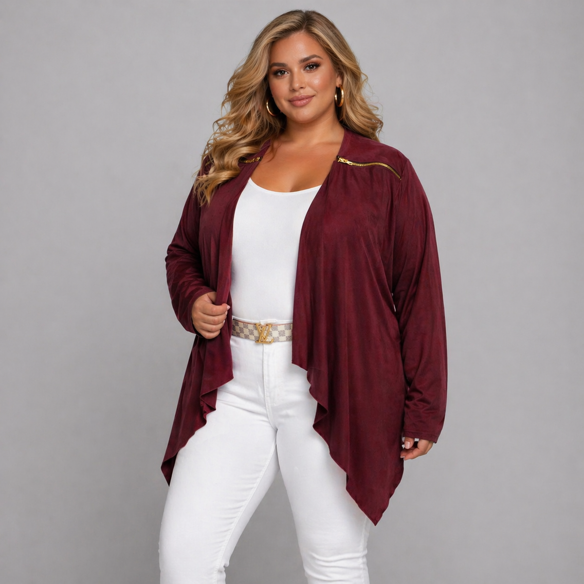 Suedette Waterfall Jacket with Feature Zip Shoulders