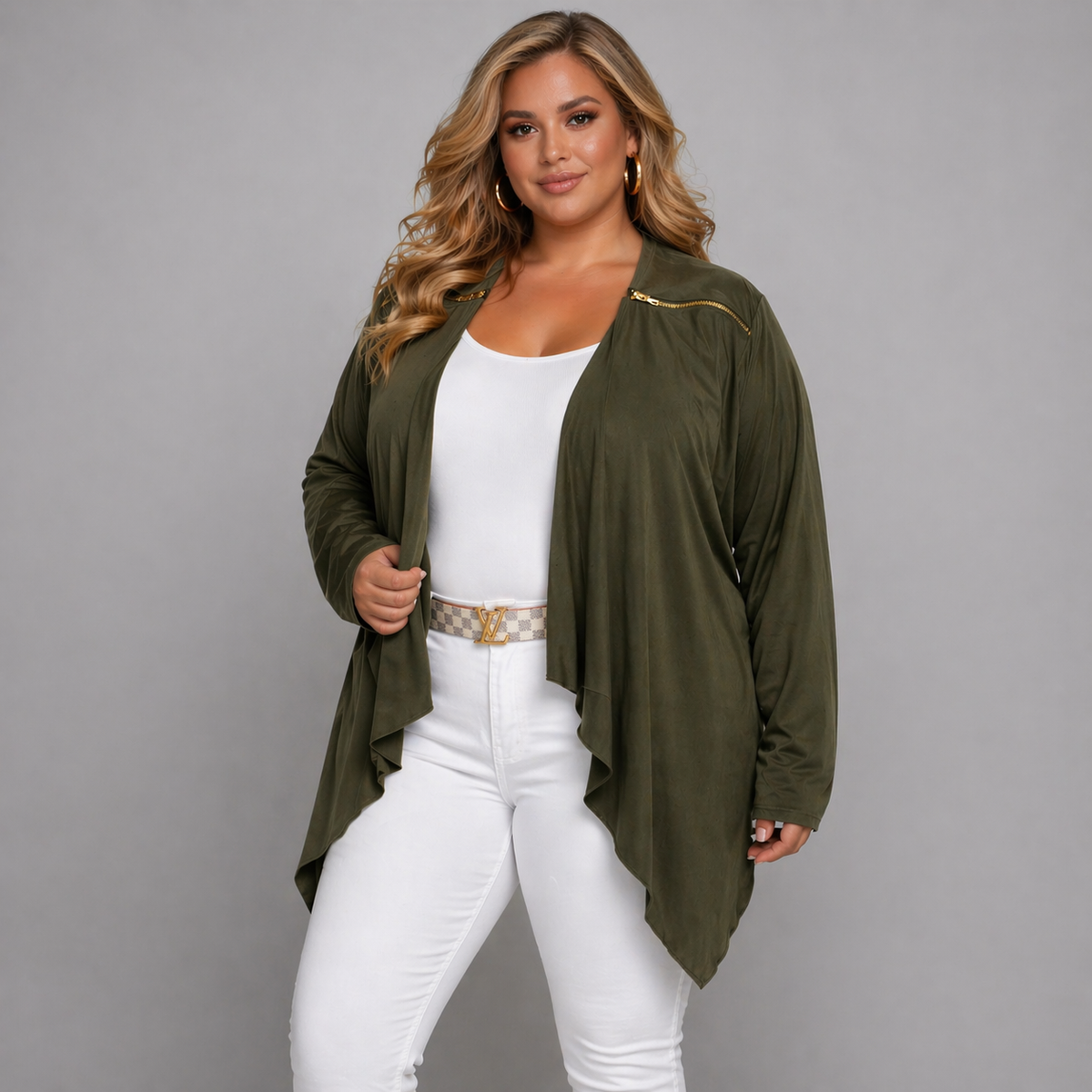 Suedette Waterfall Jacket with Feature Zip Shoulders