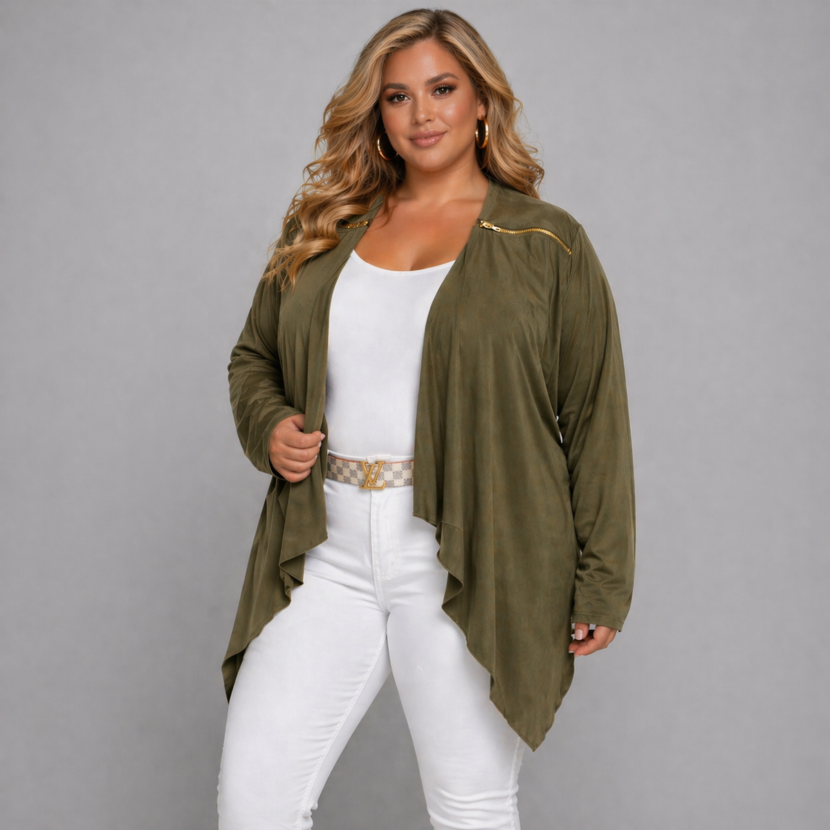 Suedette Waterfall Jacket with Feature Zip Shoulders