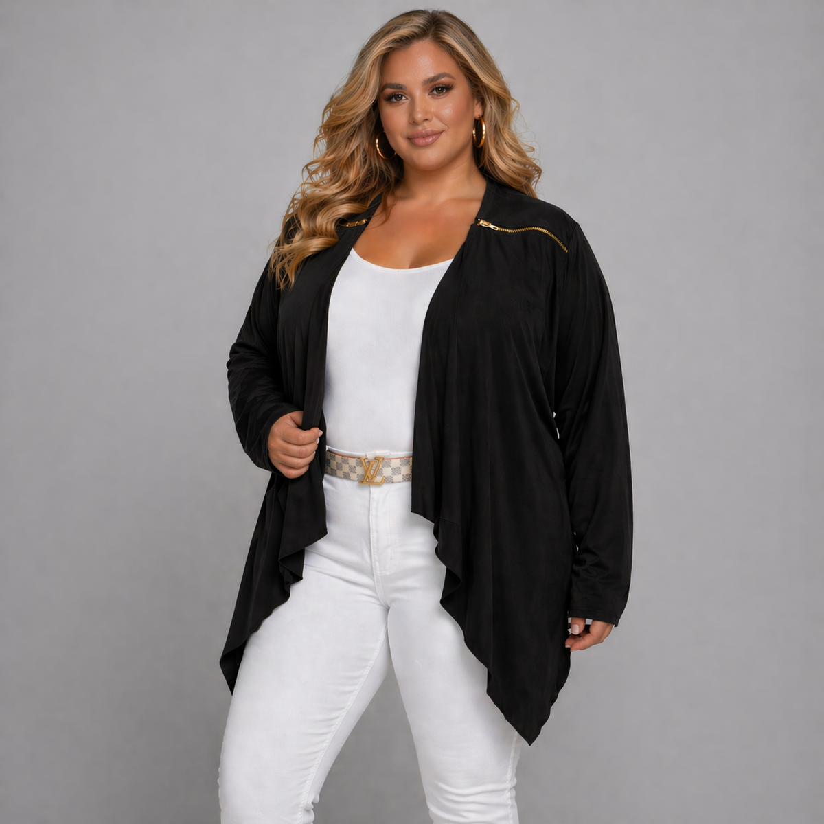 Suedette Waterfall Jacket with Feature Zip Shoulders