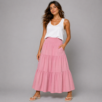 Smocked Elastic Waist layered Maxi Skirt