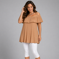 Crinkled Pleated Long Off Shoulder Top
