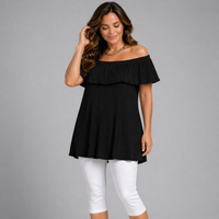 Crinkled Pleated Long Off Shoulder Top