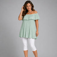 Crinkled Pleated Long Off Shoulder Top