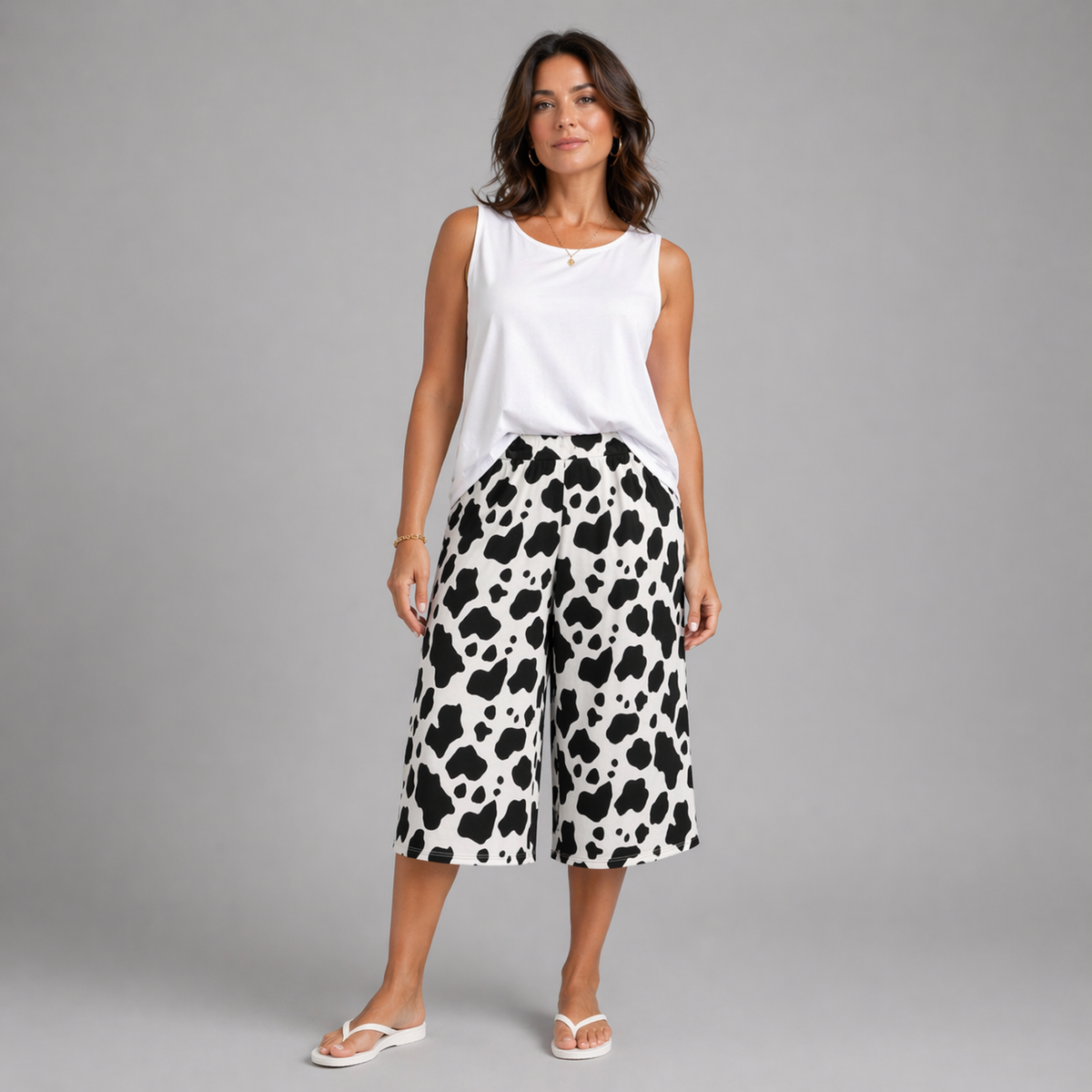 Black White Cow Print Crepe Culottes / Shorts