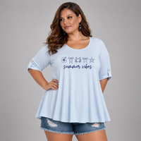 3/4 Button Sleeve Summer Vibes Swing Top