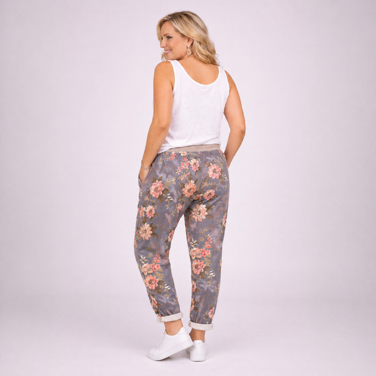 Blue Floral Print Joggers with Pockets
