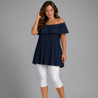 Crinkled Pleated Long Off Shoulder Top