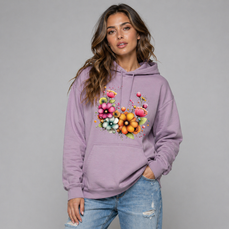 Dusty Cotton Bold Flower Print Hoodie
