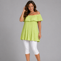 Crinkled Pleated Long Off Shoulder Top