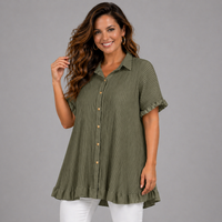 Frilled Edge Short Sleeve Pleated Blouse