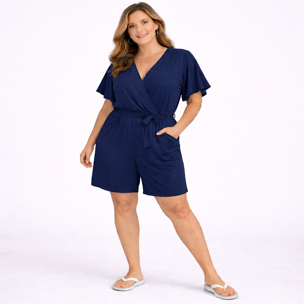 V Neck Shorts Jumpsuit