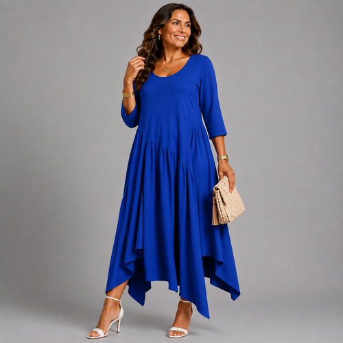 Hanky Hem 3/4 Sleeve Maxi Dress