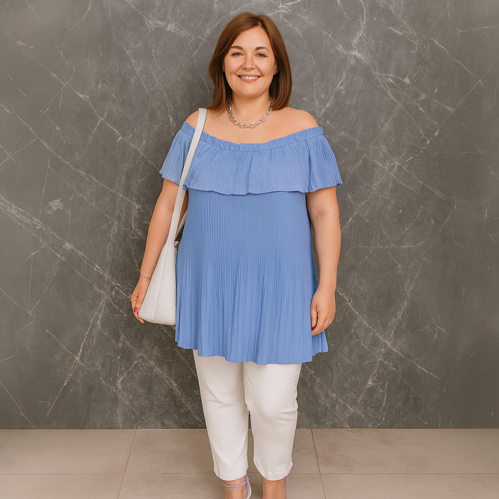 Crinkled Pleated Long Off Shoulder Top