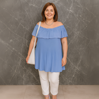 Crinkled Pleated Long Off Shoulder Top