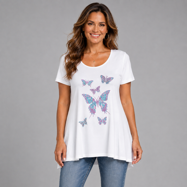 Flared Hem Studded Butterflies Long Top