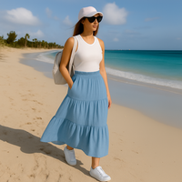Smocked Elastic Waist layered Maxi Skirt