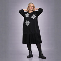 Black Dress with Applique and Pleated Skirt