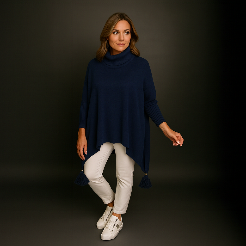 Polo Neck Oversized Jumper with Tassle Detail