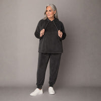Velour Hoodie Tracksuit with Leopard Side Stripes