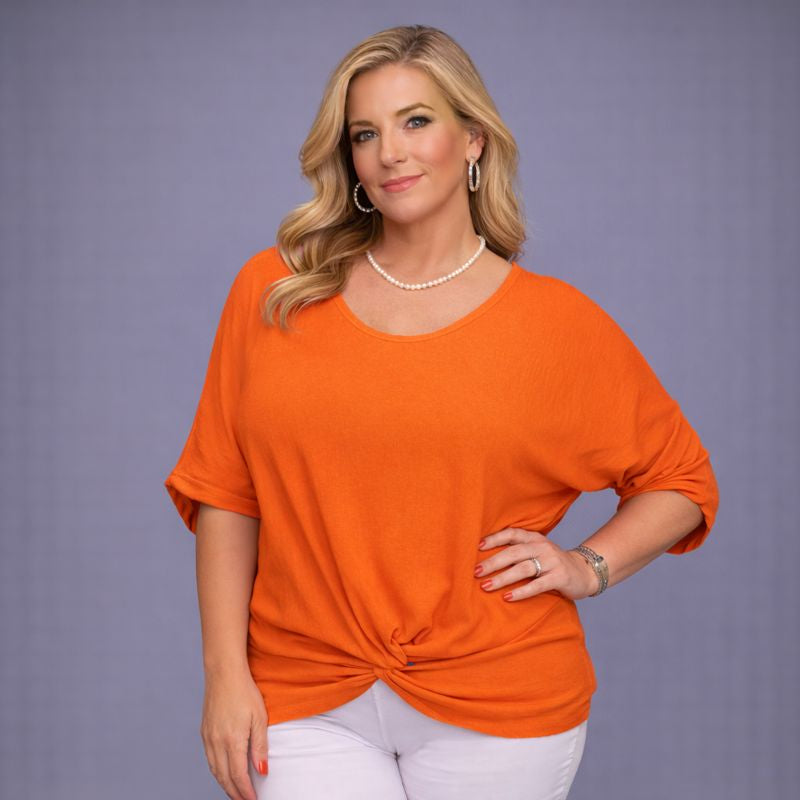 Knot Front Hem 1/2 Sleeve Batwing Blouse / Top