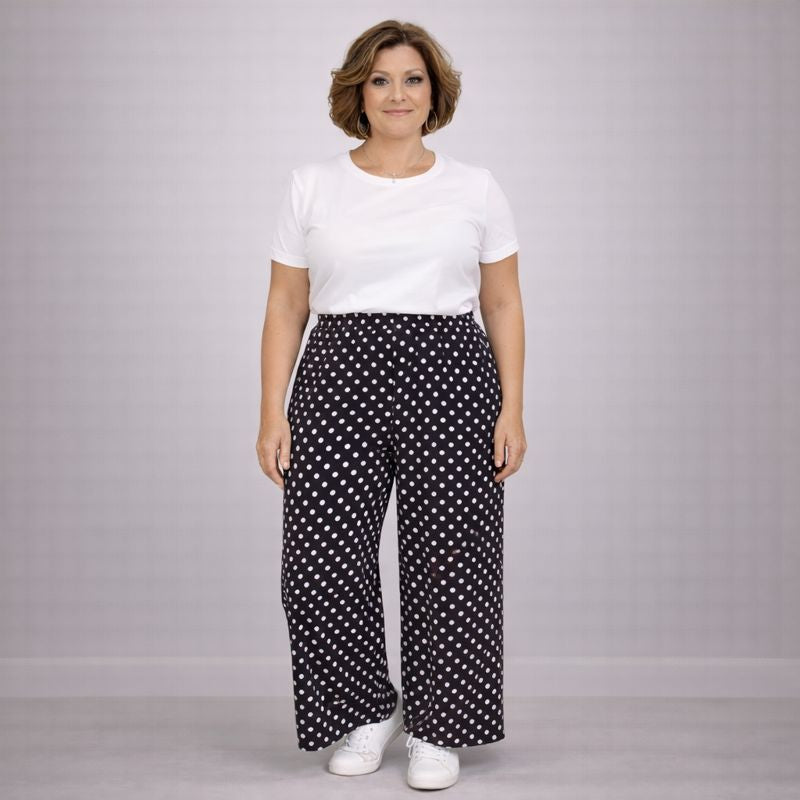 Polka Dot Elastic Waist Palazzo Trousers