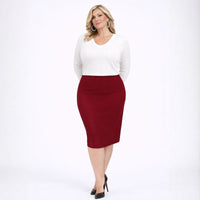 Plain Elastic Waist Fitted Pencil Skirt