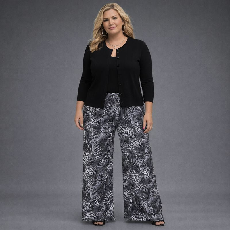 Fine Leopard Elasticated Waist Palazzo Trousers