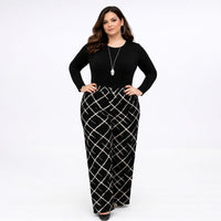 Black White Abstract Elasticated Waist Palazzo Trousers