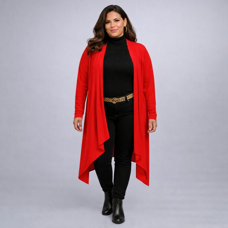 Long Hanky Hem Waterfall Cardigan