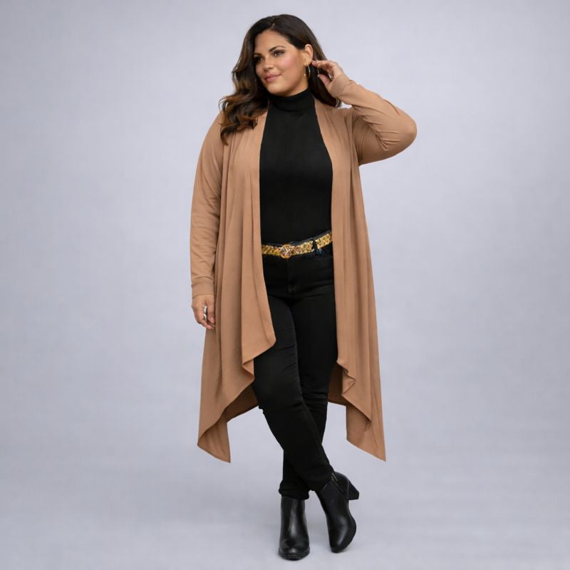 Long Hanky Hem Waterfall Cardigan