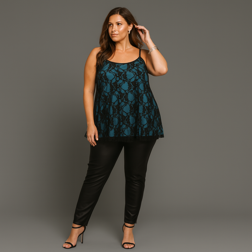 Black Lace Cami Vest / Swing Top with Co-ordinating Lining