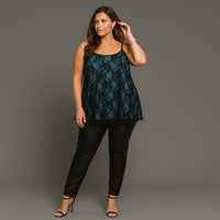 Black Lace Cami Vest / Swing Top with Co-ordinating Lining