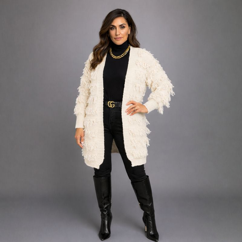 Tassel Covered Open Front Duster Cardigan