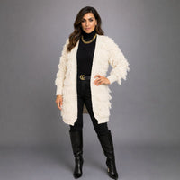 Tassel Covered Open Front Duster Cardigan