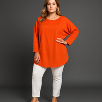 Batwing Button Cuff Long Length Blouse with Cut-Out Back