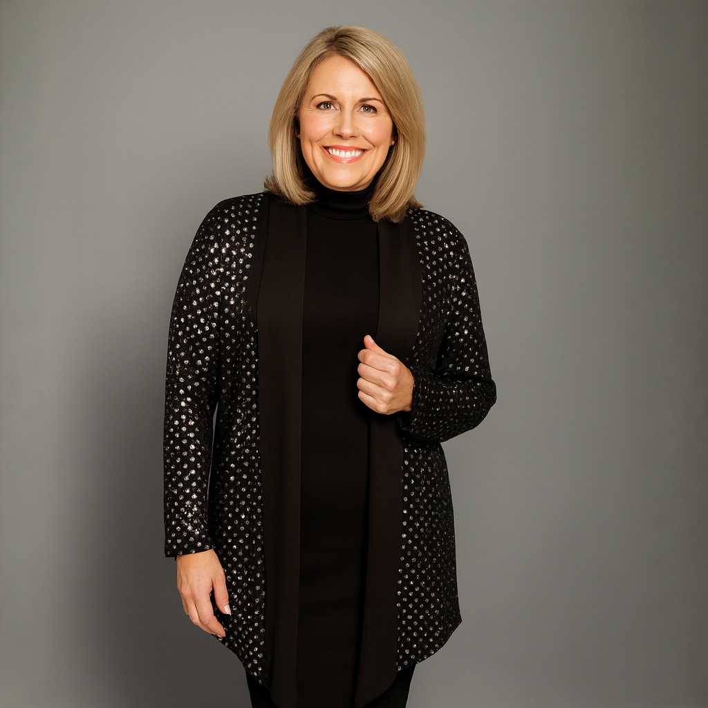 Sequin Foil Covered Longer Length Waterfall Jacket