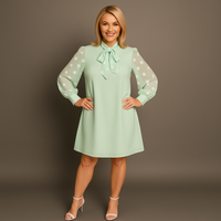 Swing Dress with Neck Tie and Chiffon Polka Dot Sleeves