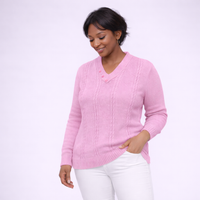 Button V Neck Cable Knit Jumper