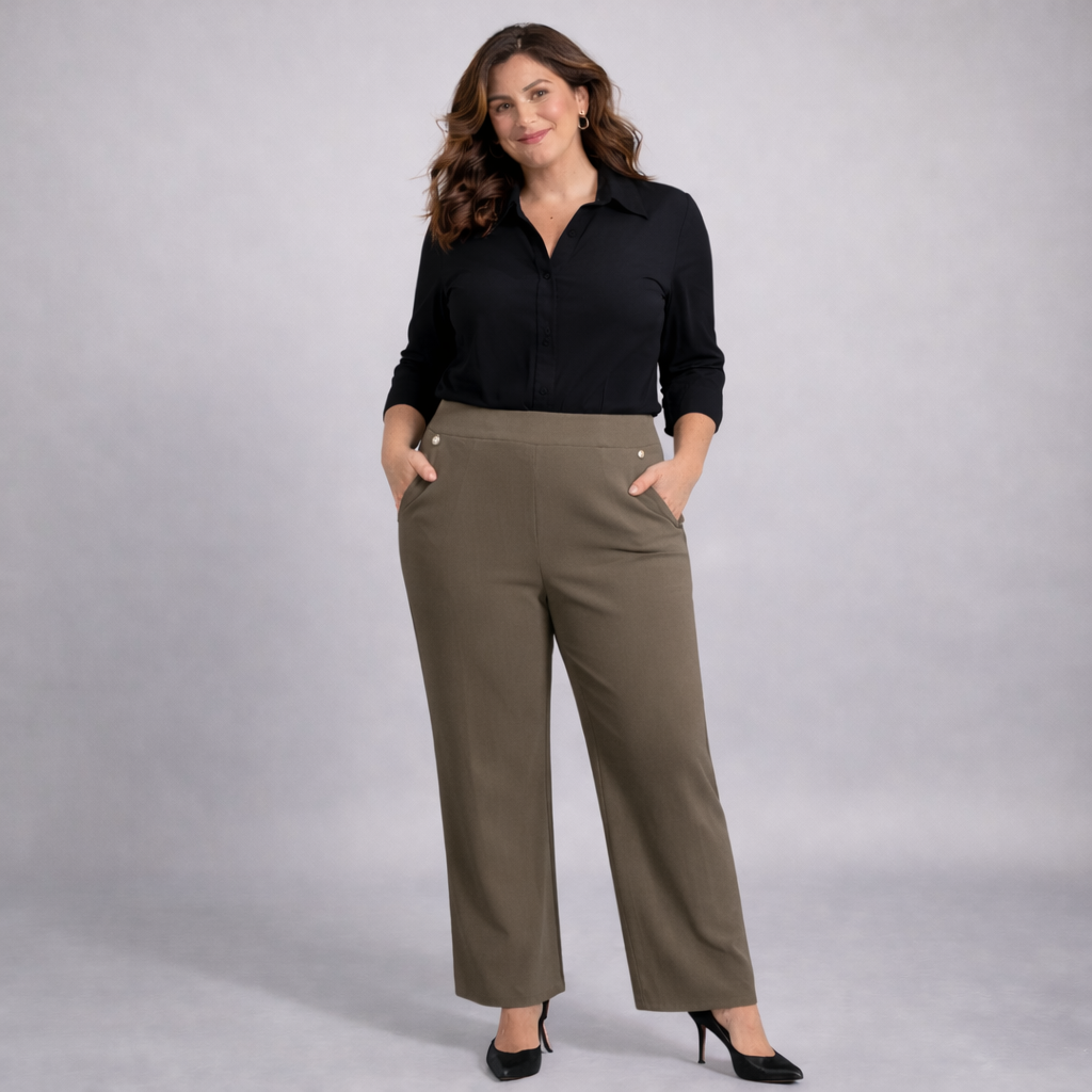 Wide Leg Trousers with Feature Button Pockets