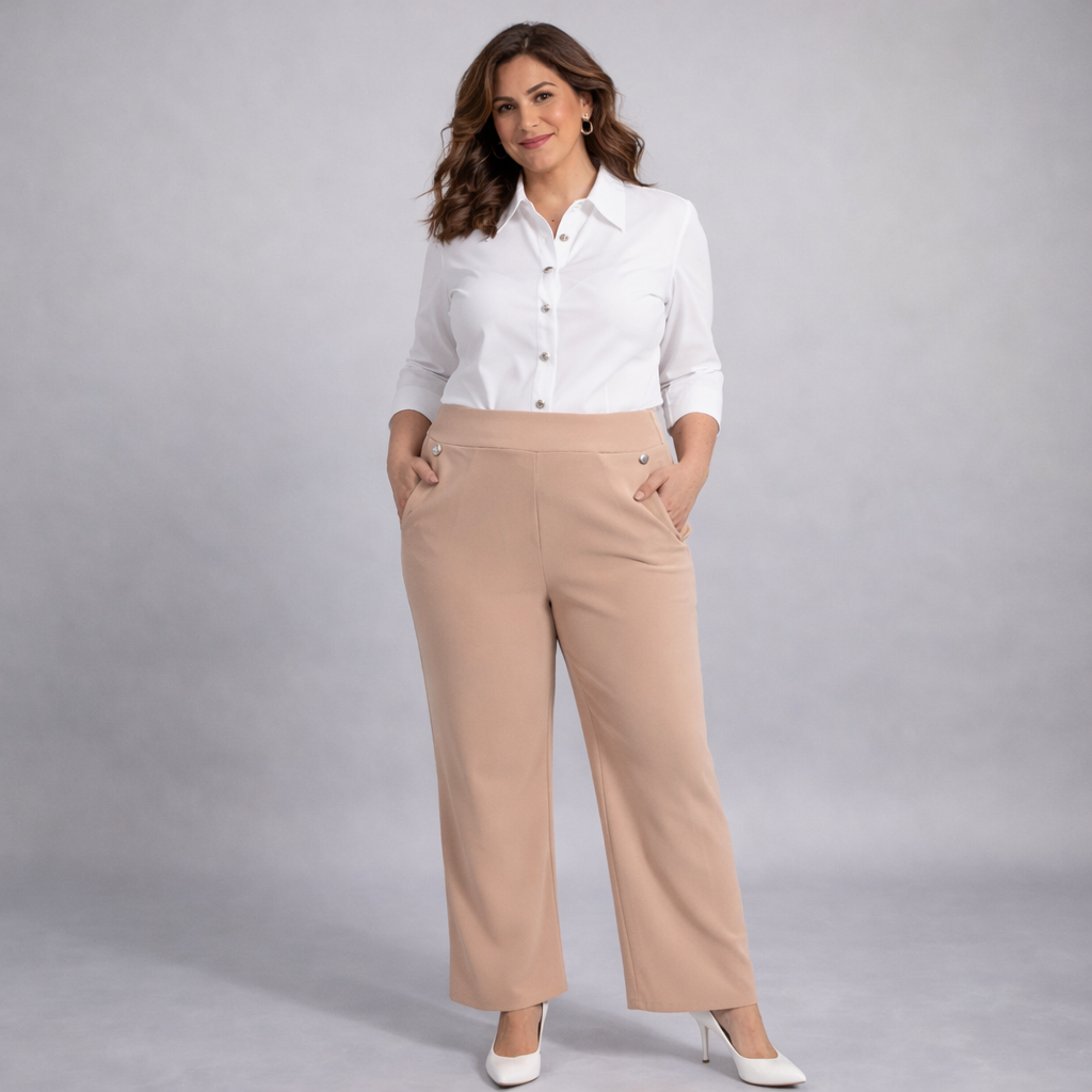 Wide Leg Trousers with Feature Button Pockets