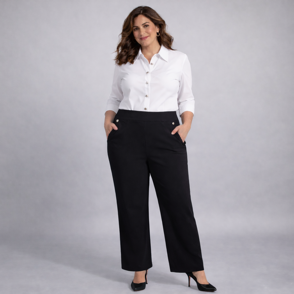 Wide Leg Trousers with Feature Button Pockets