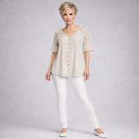 Loose Fitting Lace Panel Blouse with Frilled Sleeves